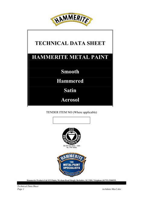 hammerite thinners data sheet